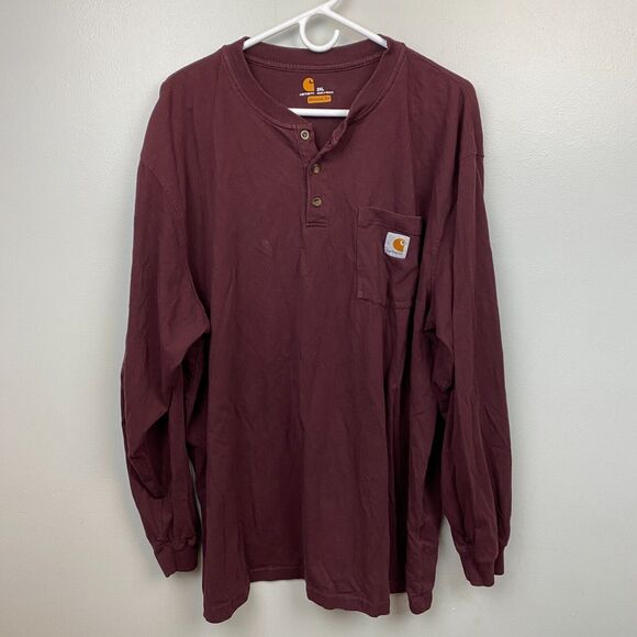 Carhartt Shirt Mens 2XL XXL Red Long Sleeve Henley Solid Original Fit Heavy - Picture 1 of 8